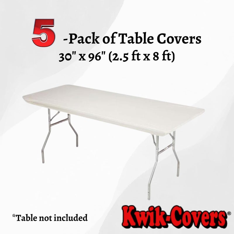 Kwik-Covers 8' Rectangle Plastic Table Covers 30" x 96", Bundle of 5 (Ivory) - Image 2